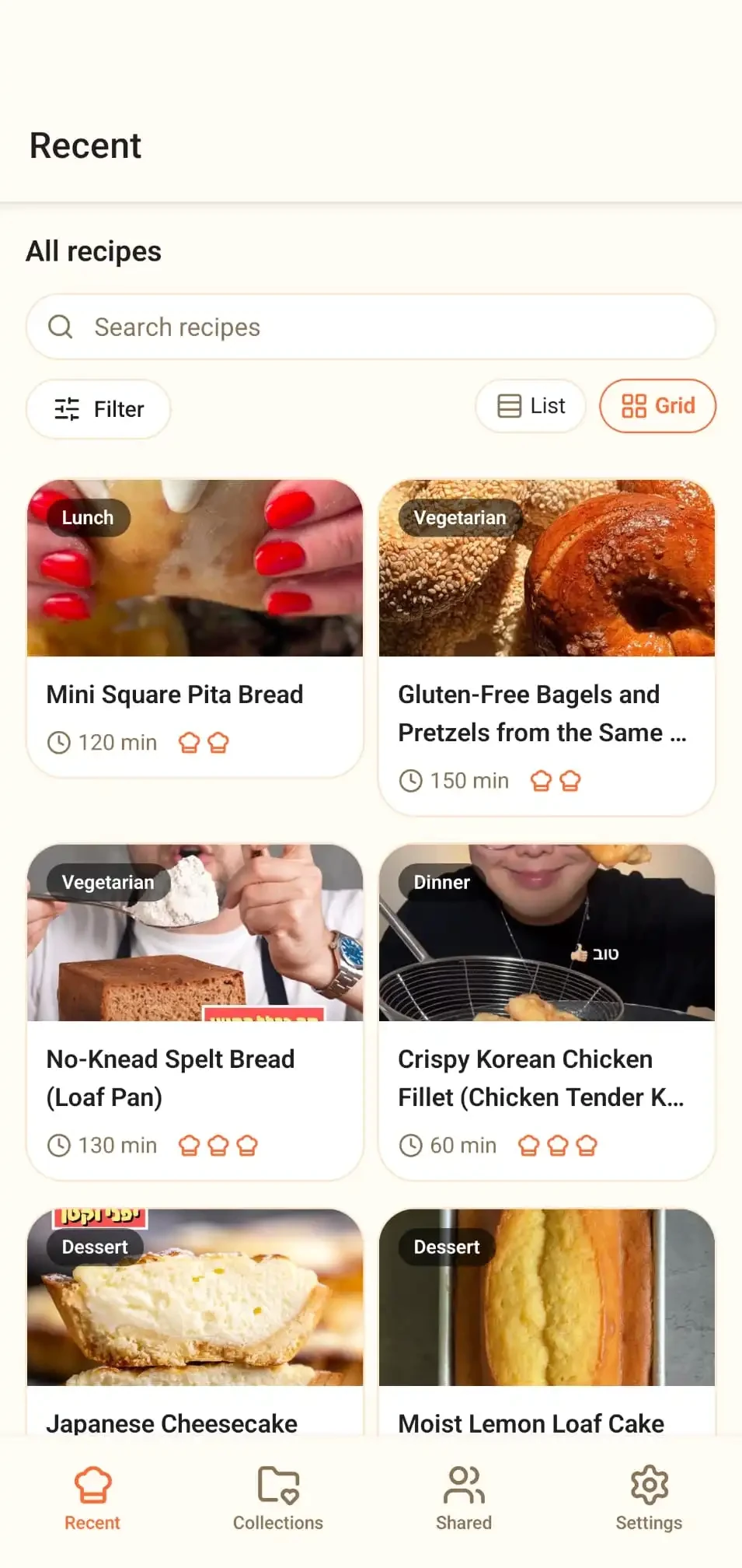 The recipe list